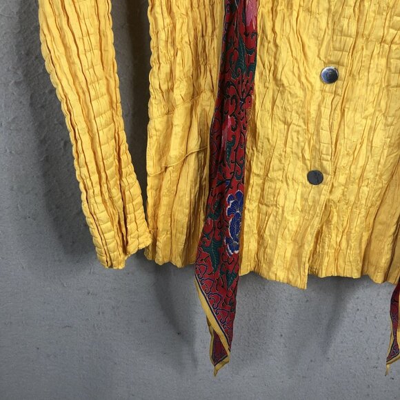 Flair Jacket Womens Medium Yellow Crinkle Accordion Art To Wear Bright Mod  NEW - Picture 13 of 15